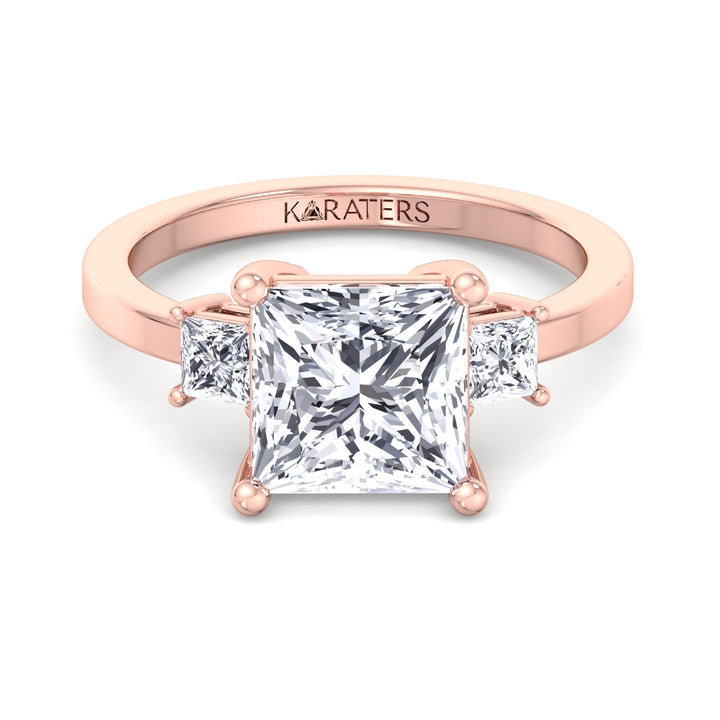 Princess Lab Diamond Solitaire Ring With A Halo Rose