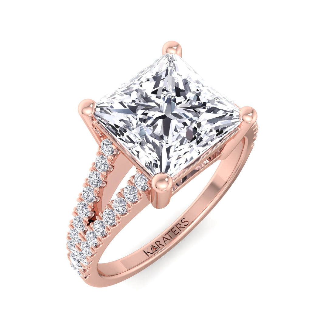 Princess Lab Diamond Solitaire Rose Gold Ring Double Band
