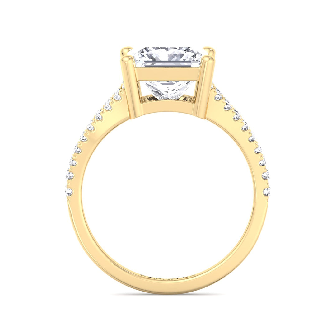 Princess Lab Diamond Solitaire Yellow  Gold Ring Double Band