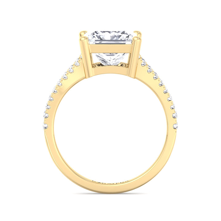 Princess Lab Diamond Solitaire Yellow  Gold Ring Double Band