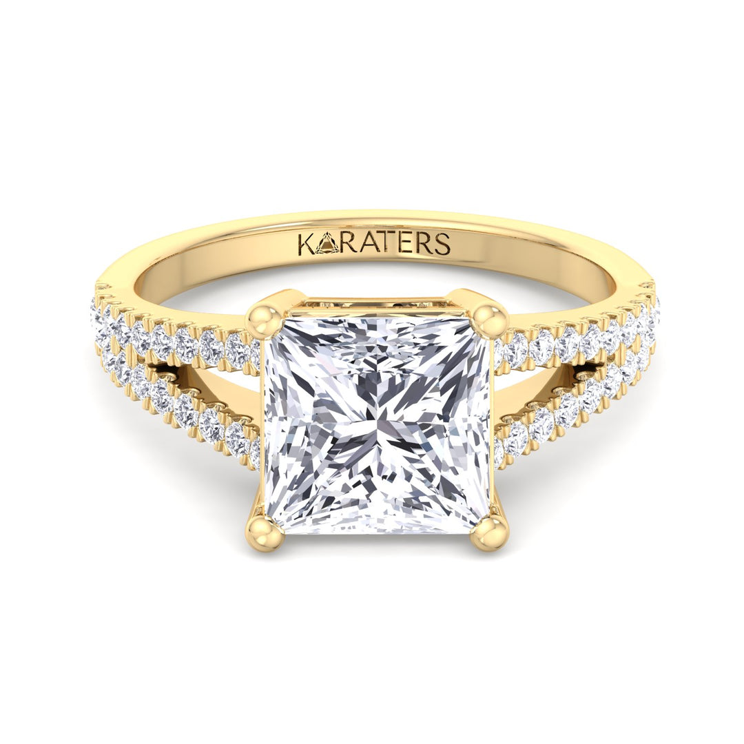 Princess Lab Diamond Solitaire Yellow 
 Ring Double Band