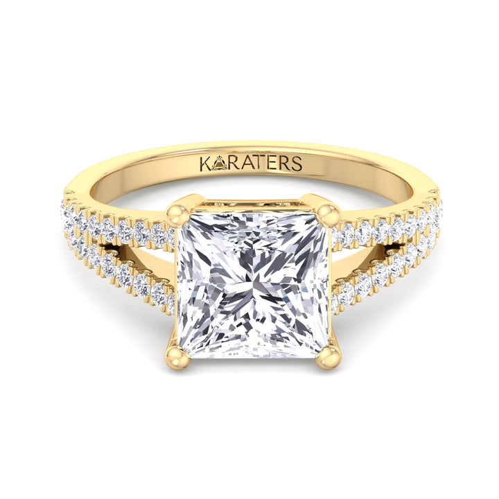 Princess Lab Diamond Solitaire Yellow 
 Ring Double Band
