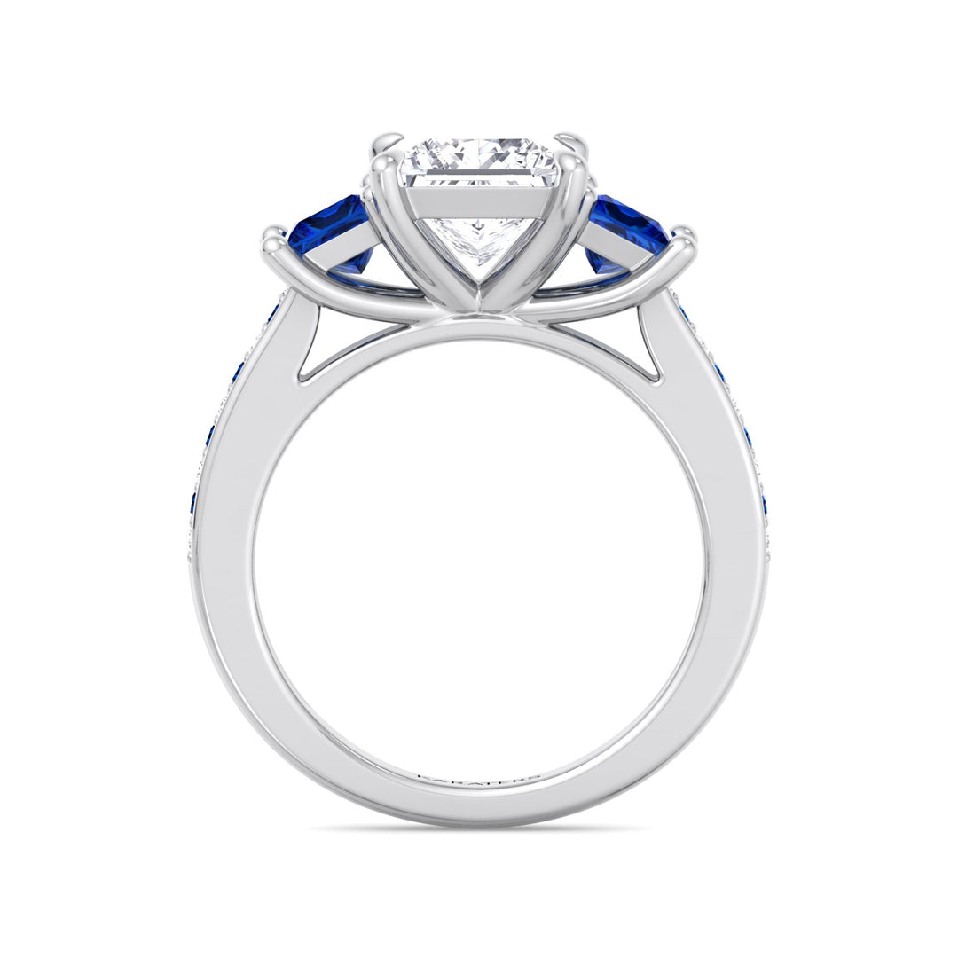 Princess Lab Diamond White Gold Ring Sapphire Sidestones