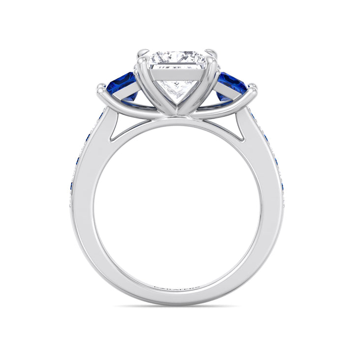 Princess Lab Diamond White Gold Ring Sapphire Sidestones