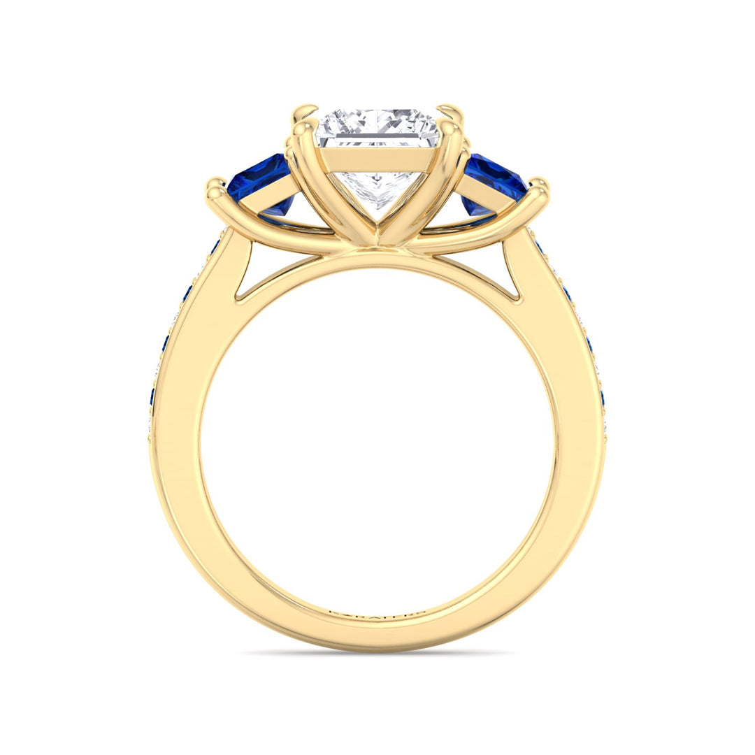 Princess Lab Diamond Yellow Gold Ring Sapphire Sidestones