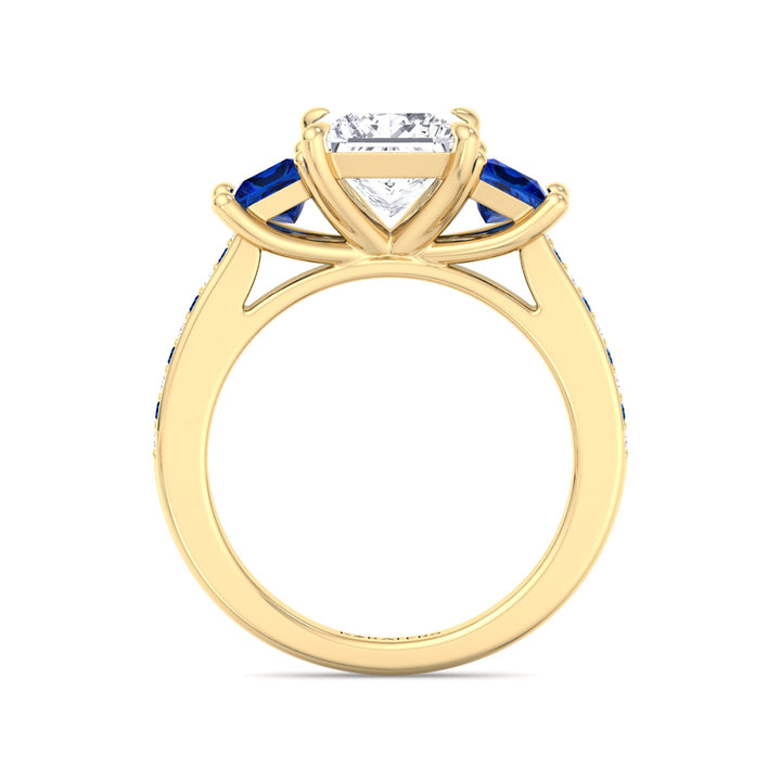 Princess Lab Diamond Yellow Gold Ring Sapphire Sidestones