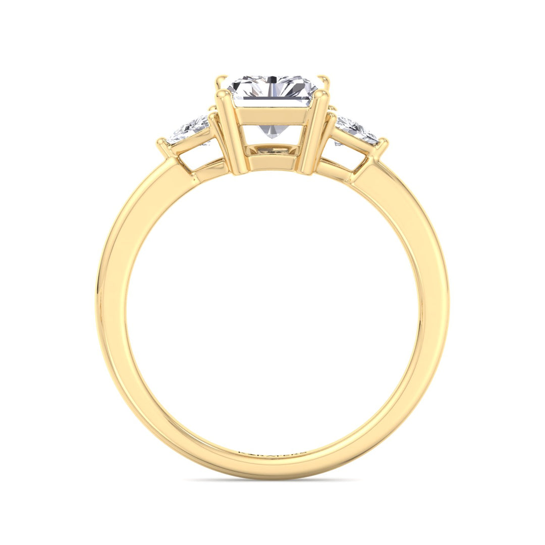 Radiant Solitaire Lab Diamond Ring Trillion Sidestones Yellow
