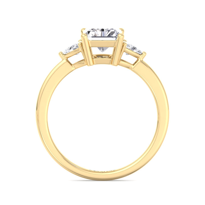 Radiant Solitaire Lab Diamond Ring Trillion Sidestones Yellow