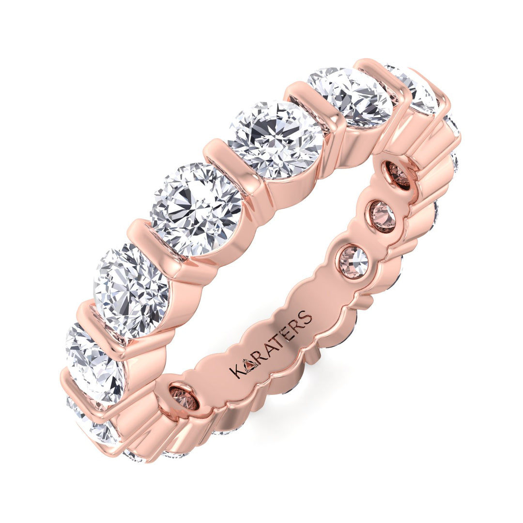 Requena-Round Lab Rose Gold Diamond Bar Set Eternity Band, Tilted