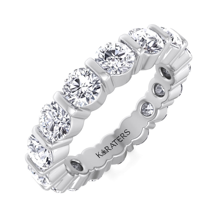 Requena-Round Lab White Gold Diamond Bar Set Eternity Band, Tilted