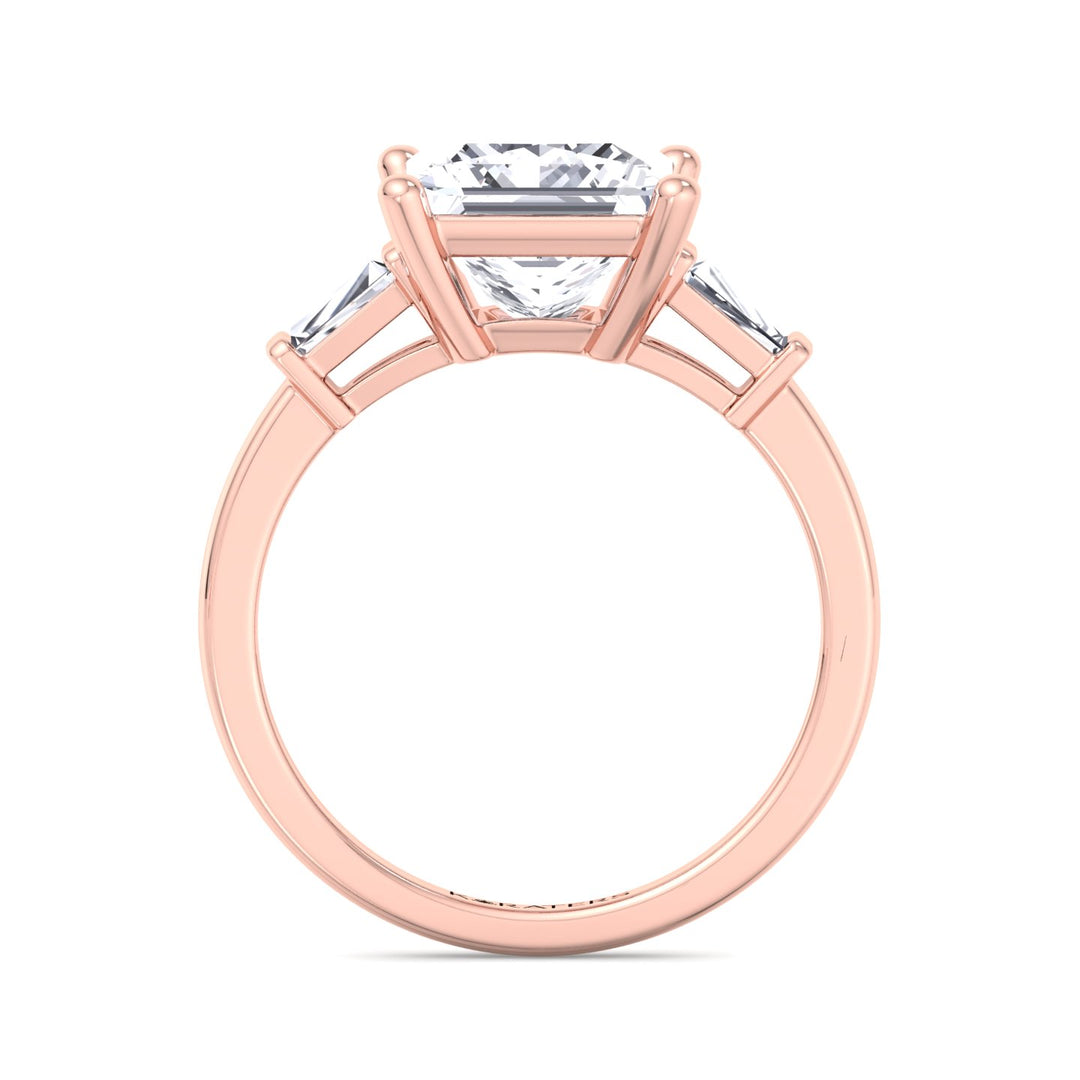 Princess Cut Grown Diamond Solitaire Engagement Ring With Tapered Baguette Sidestones