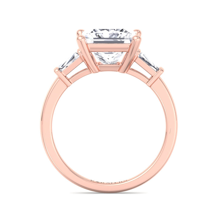 Princess Cut Grown Diamond Solitaire Engagement Ring With Tapered Baguette Sidestones