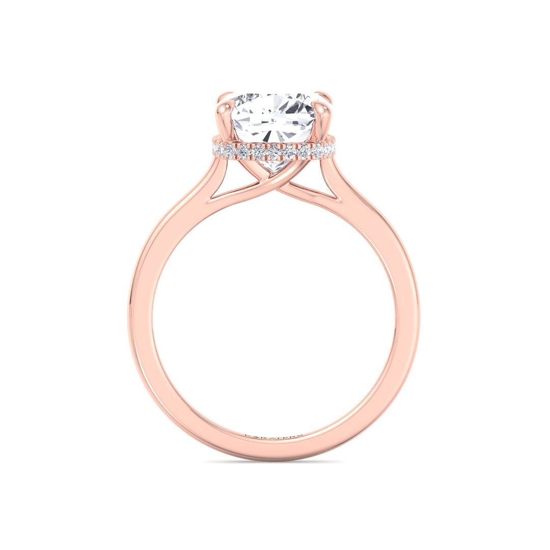Cushion Cut Lab Grown Diamond Solitaire Engagement Ring with Hidden Halo