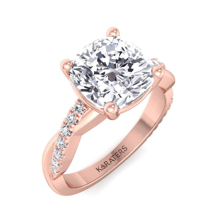 Cushion Lab Diamond Ring Twist & SideStones Rose Gold