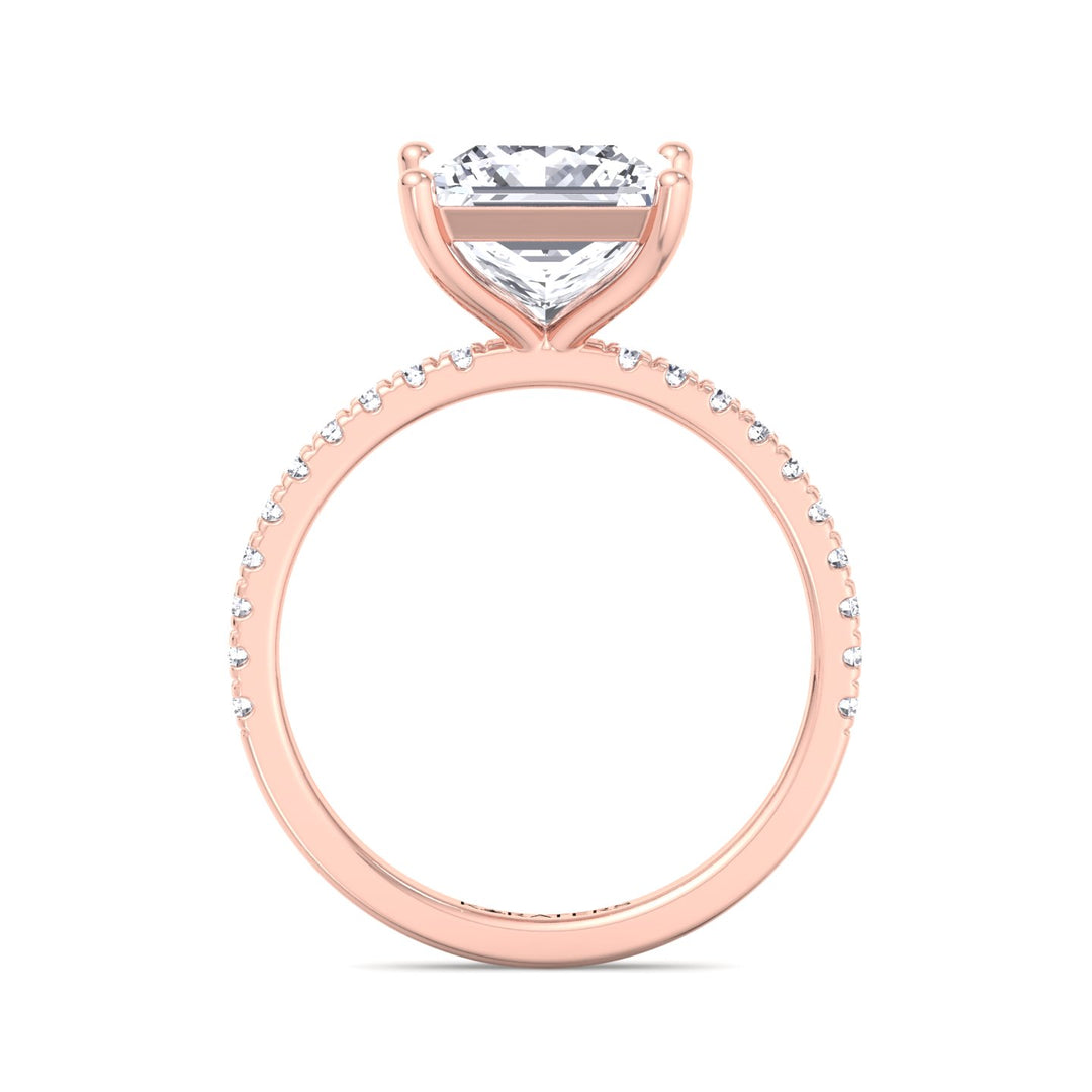 Princess cut Lab Diamond Ring with Pave SideStones Rose Gold