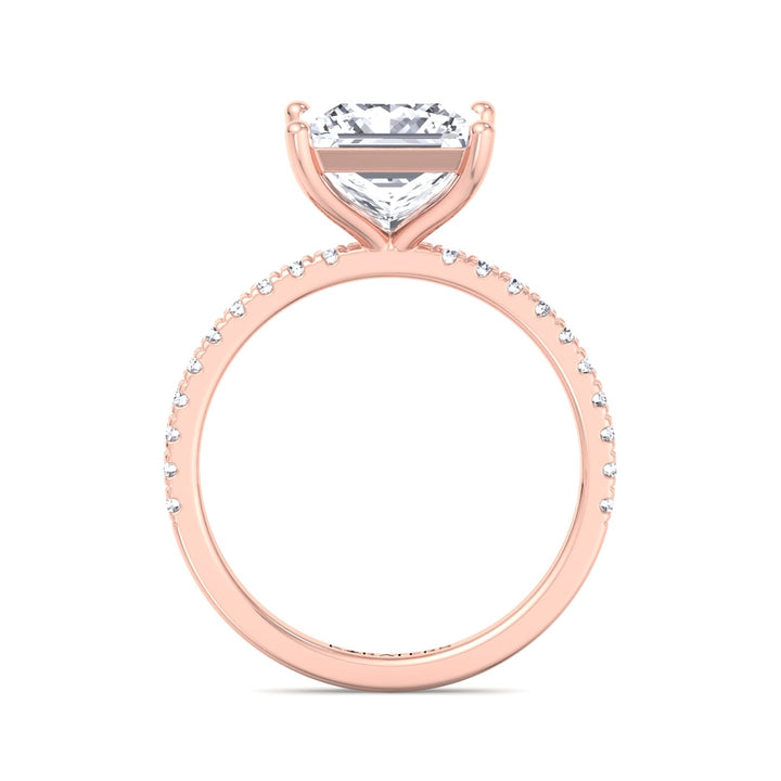 Princess cut Lab Diamond Ring with Pave SideStones Rose Gold