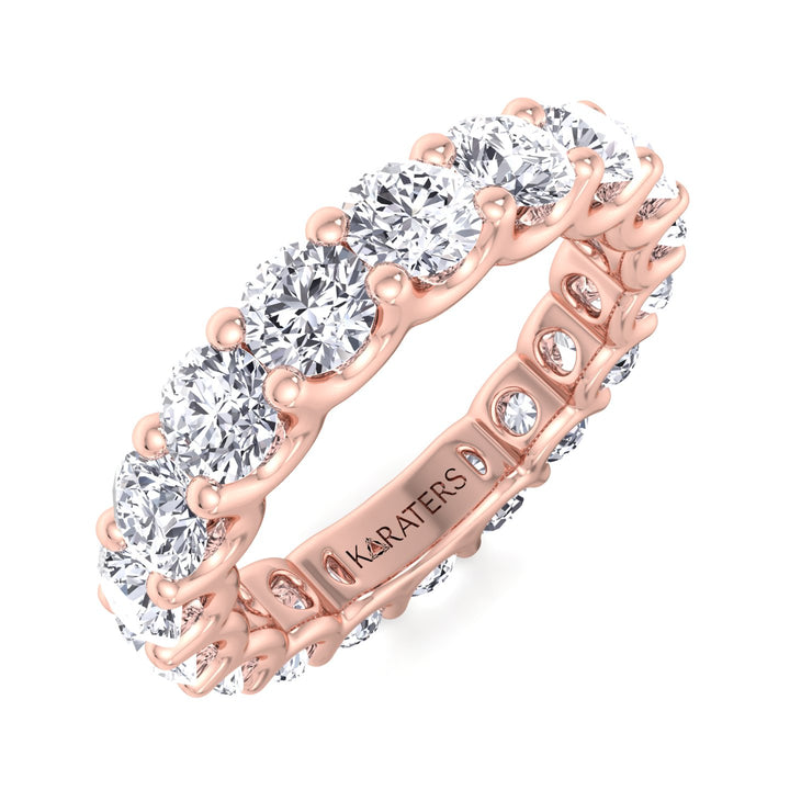Sueca-Round Lab Rose Gold Diamond U-Prong Eternity Bands, Tilted