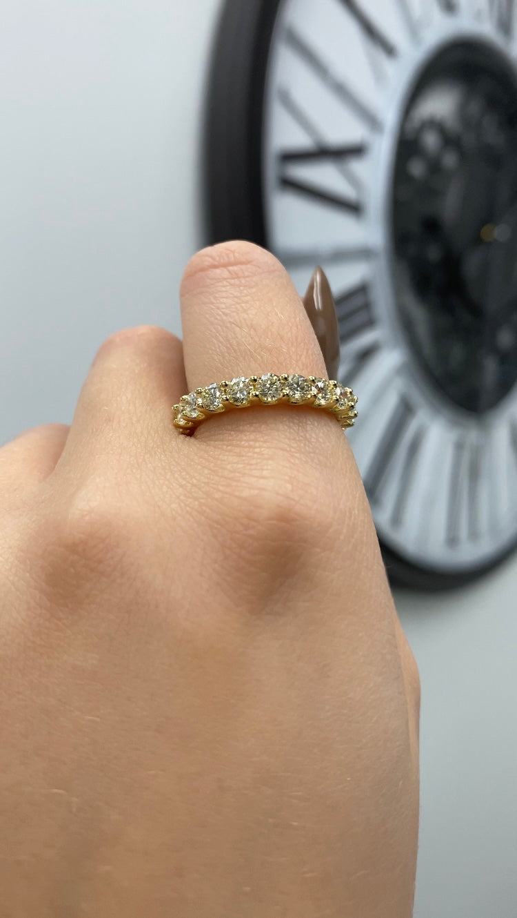 Sueca-Round Lab Yellow Gold Diamond-U Prong Eternity Band on Finger