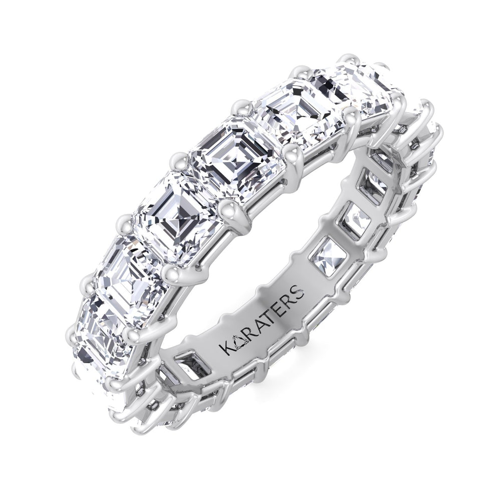 Utrera-Asscher Cut Lab White Gold Diamond Eternity Band, Top Down