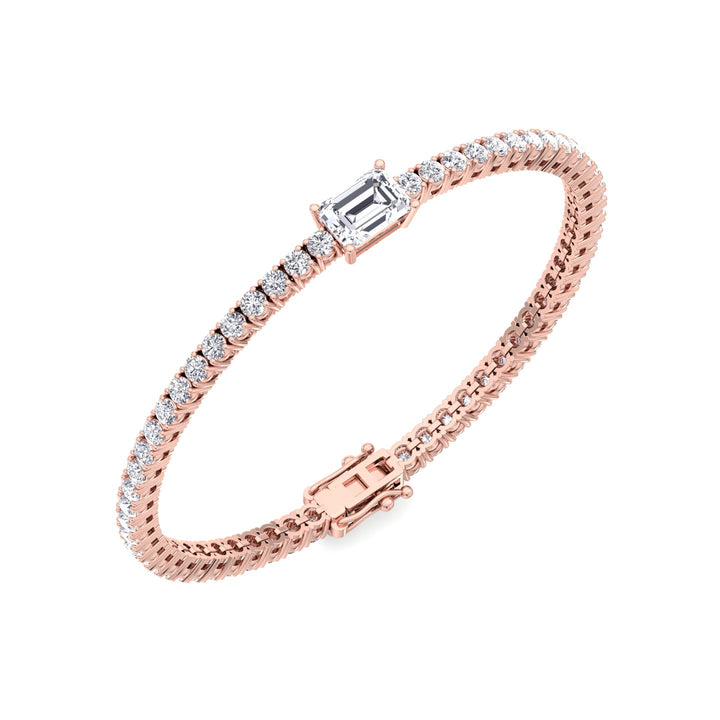 Vincente - 10Ct Emerald Station Lab Diamond Rose Gold Tennis Bracelet