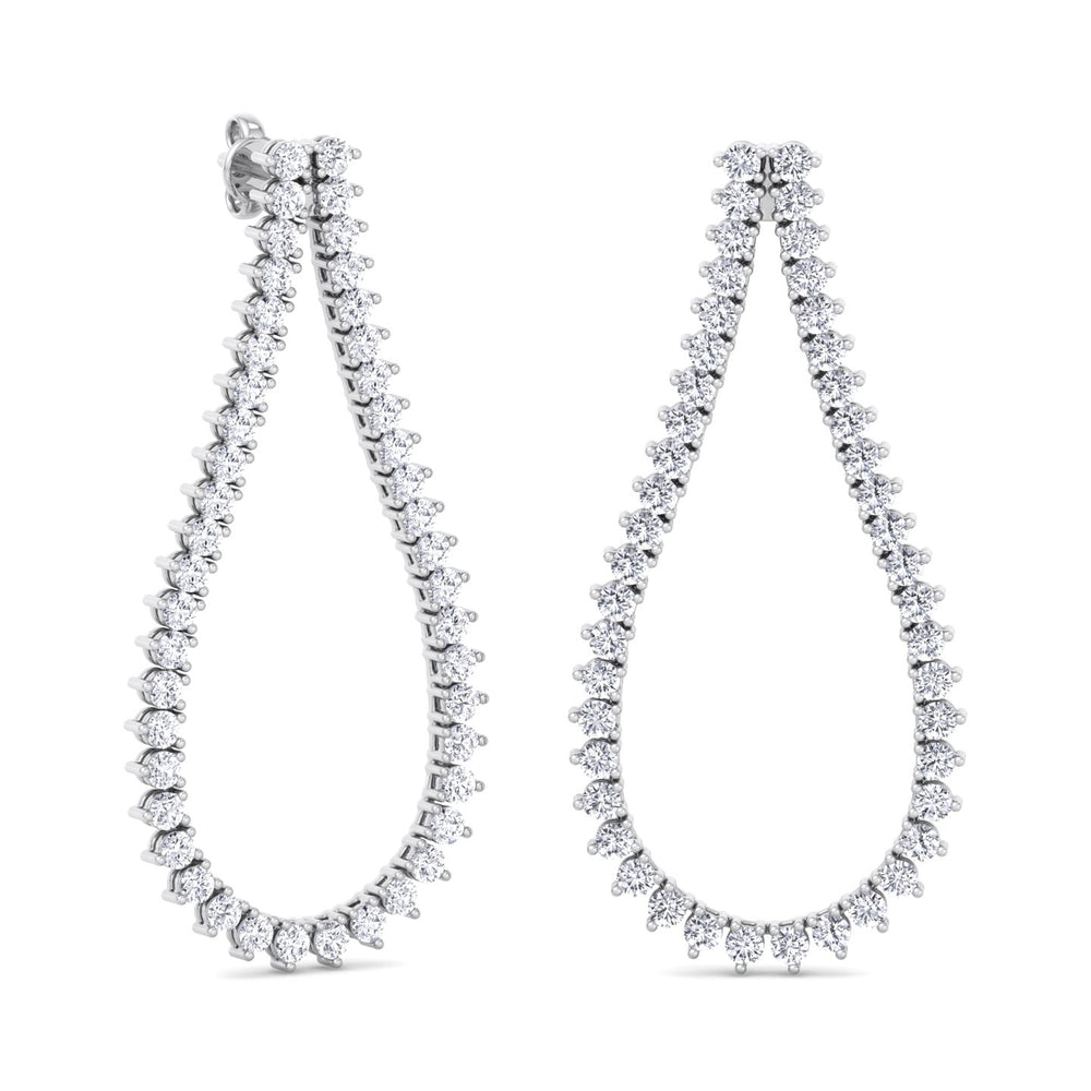 A pair of teardrop-shaped lab-grown diamond earrings with a sparkling design.