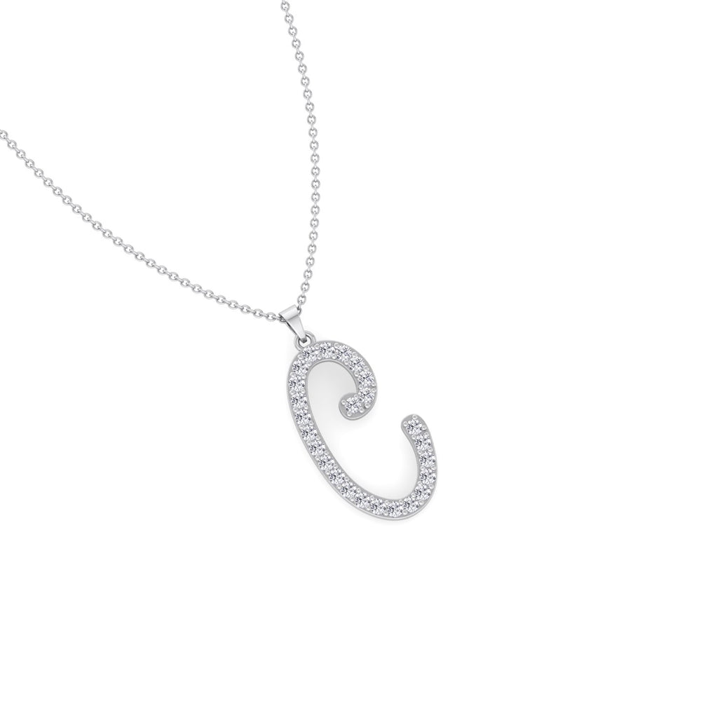 0.35CT custom lab-grown diamond initial pendant necklace in 14K white gold, LDE100
