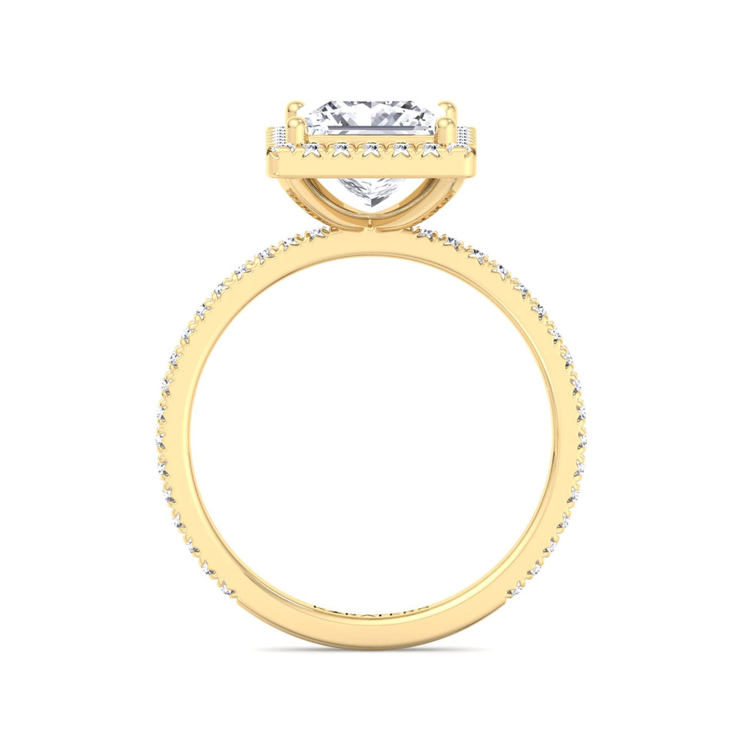 Princess Lab Diamond Ring Pave SideStones & Halo Yellow