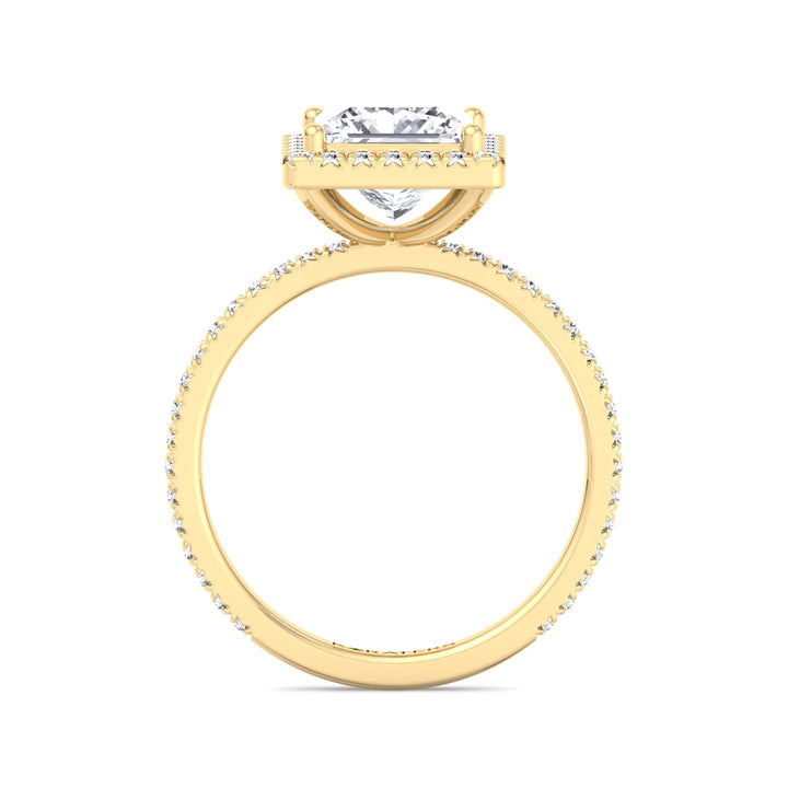 Princess Lab Diamond Ring Pave SideStones & Halo Yellow