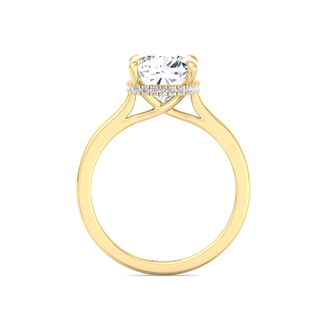 Cushion Cut Lab Grown Diamond Solitaire Engagement Ring with Hidden Halo