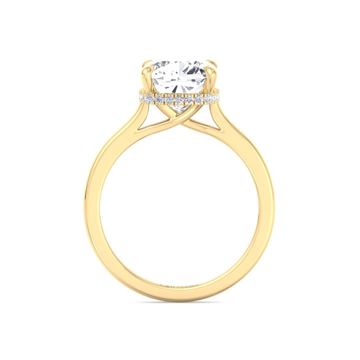 Cushion Cut Lab Grown Diamond Solitaire Engagement Ring with Hidden Halo
