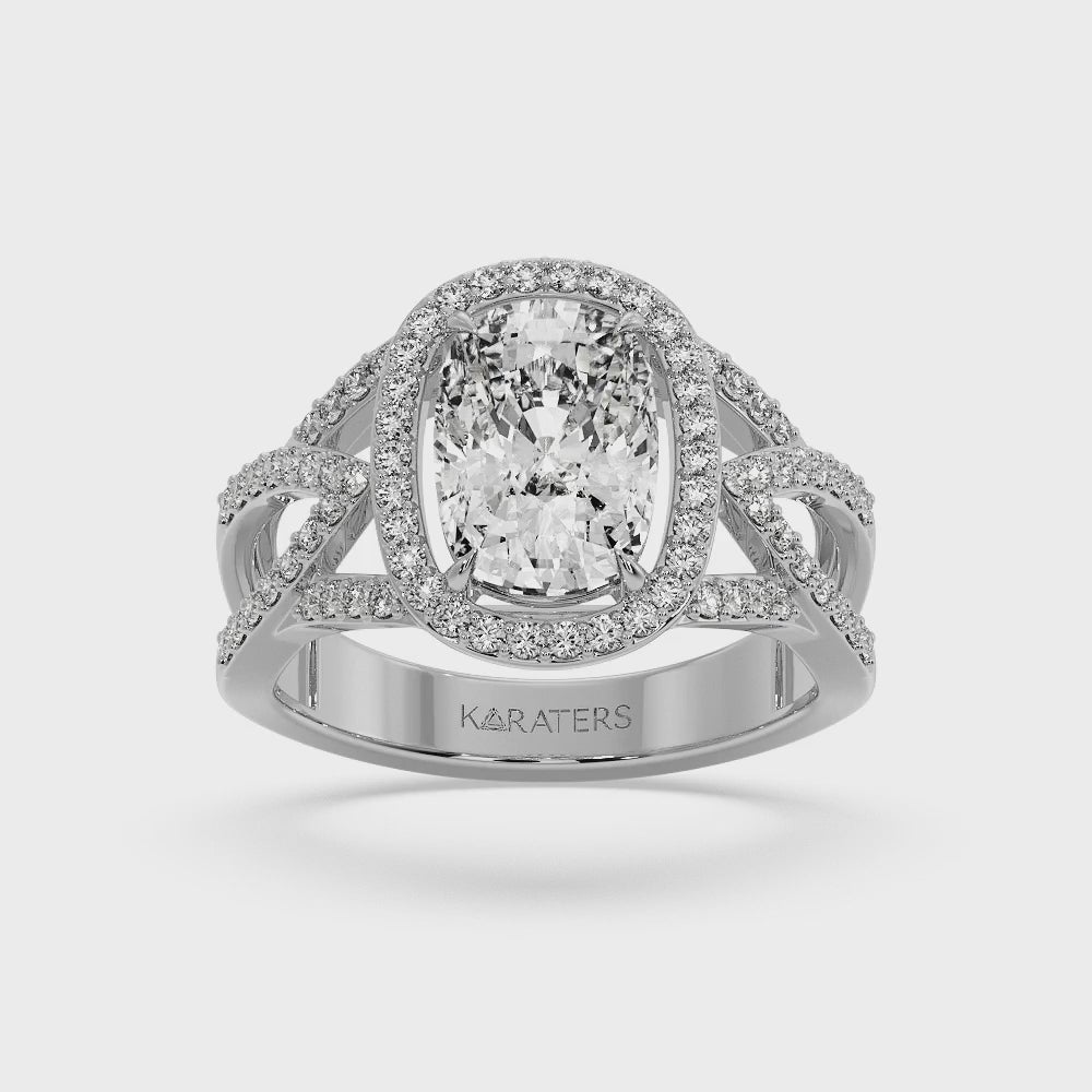 Anemone - Elongated Cushion Cut Lab Grown White Gold Diamond Engagement Ring with Twist Band and Sidestones