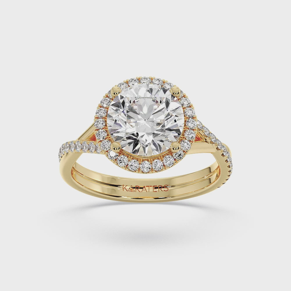 Velsen - Round Cut Halo Lab Grown Diamond Engagement Ring, Yellow Gold