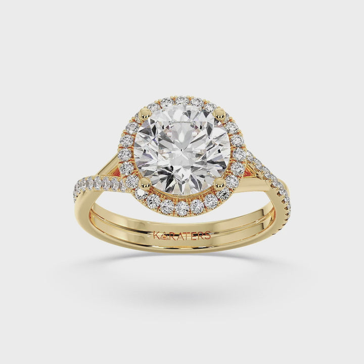 Velsen - Round Cut Halo Lab Grown Diamond Engagement Ring, Yellow Gold