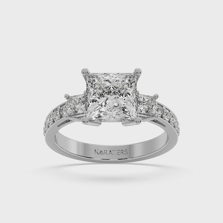 Princess Lab Grown Diamond Ring White Gold SideStones