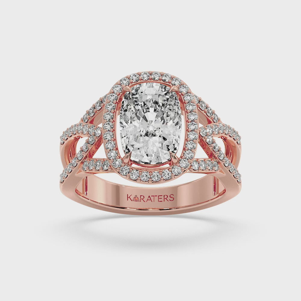 Anemone - Elongated Cushion Cut Lab Grown Rose Gold Diamond Engagement Ring with Twist Band and Sidestones