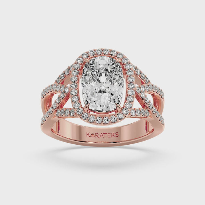 Anemone - Elongated Cushion Cut Lab Grown Rose Gold Diamond Engagement Ring with Twist Band and Sidestones
