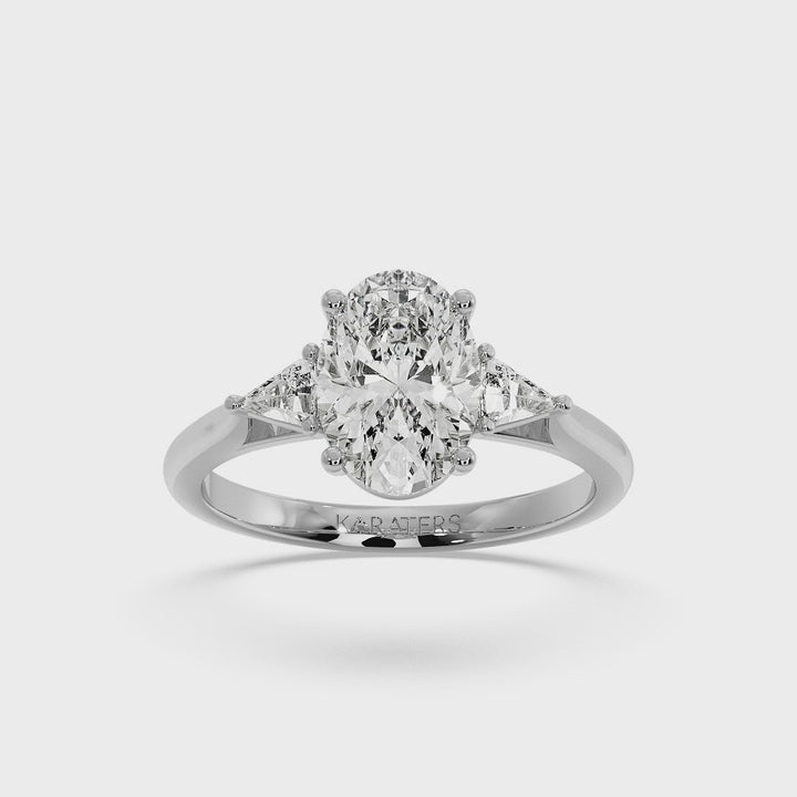 Oval Lab Diamond Engagement Ring with Trillion Side Stones White