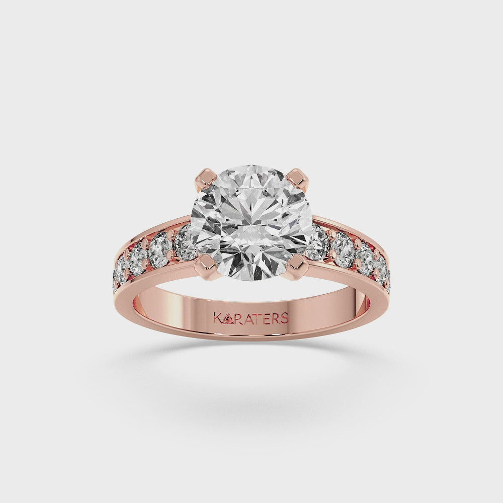 Almere - Round Cut Lab Grown Diamond Engagement Ring With SideStones, Rose Gold