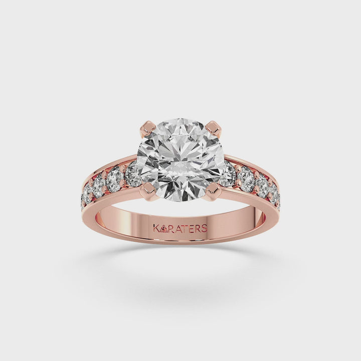 Almere - Round Cut Lab Grown Diamond Engagement Ring With SideStones, Rose Gold