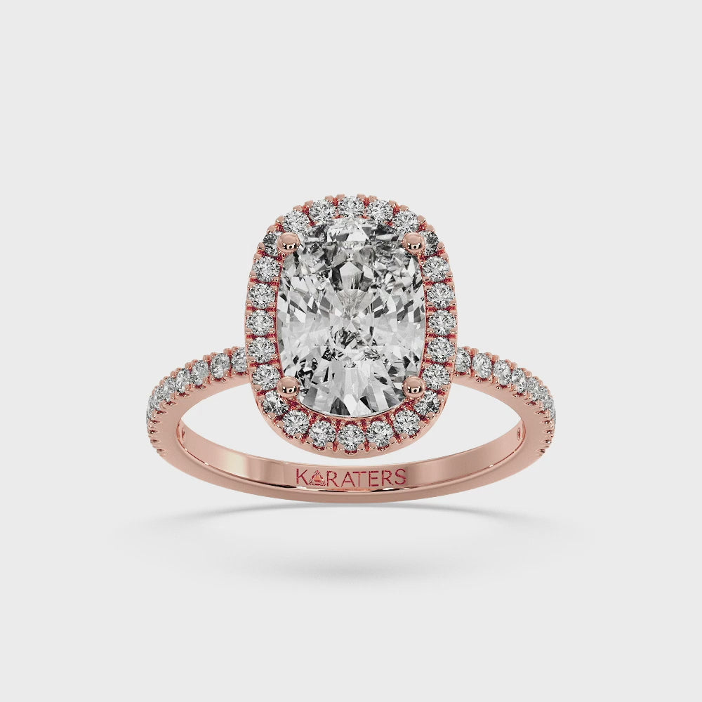 Elongated Cushion Cut Halo Lab Diamond Ring SideStones Rose