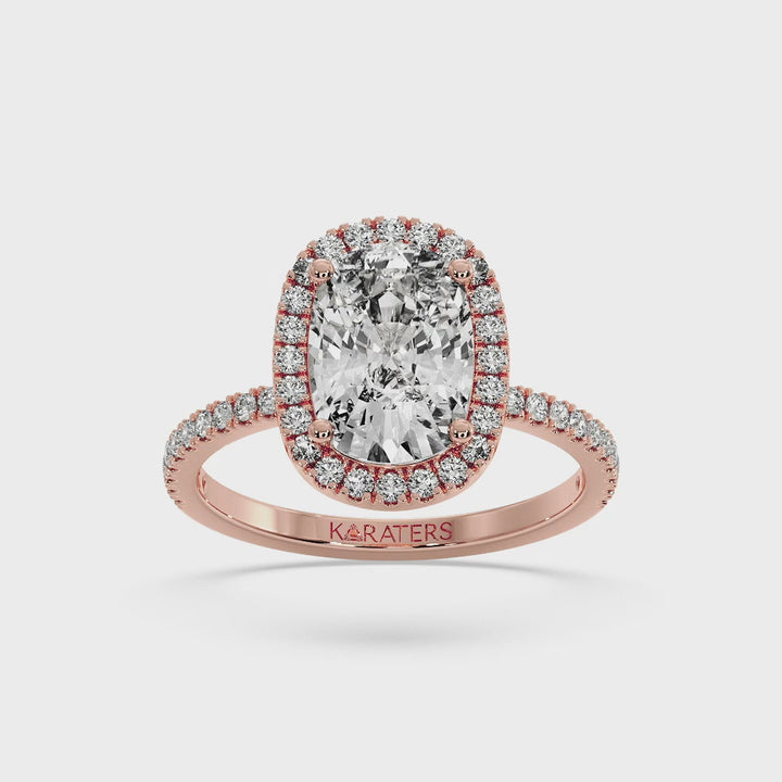 Elongated Cushion Cut Halo Lab Diamond Ring SideStones Rose