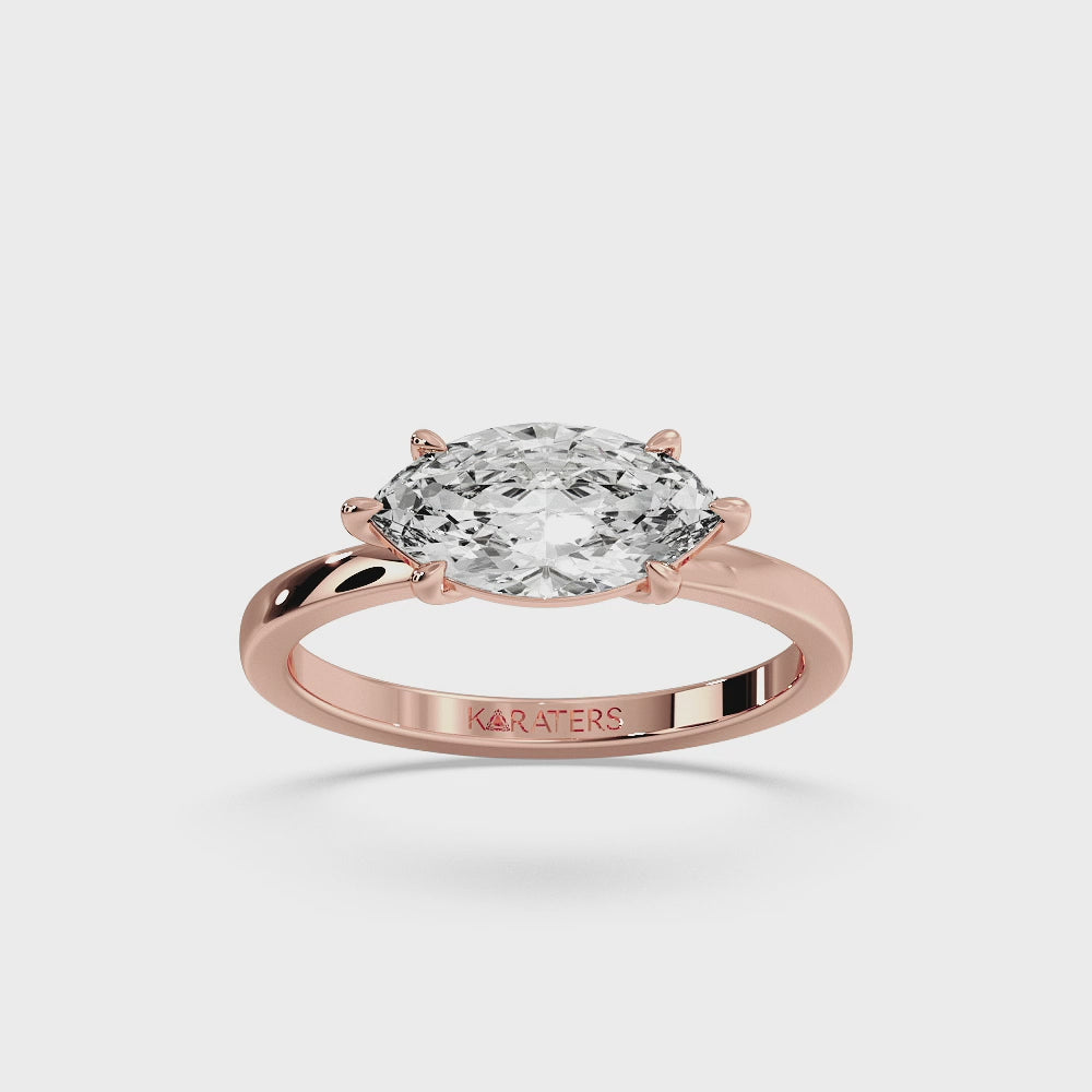 Echter - Marquise Cut Lab Grown Diamond East West Solitaire Engagement Ring, Rose Gold