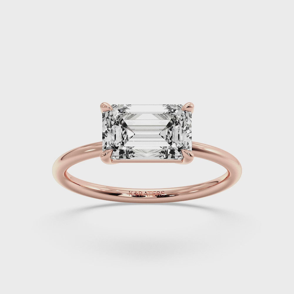 Emerald-Cut Lab Diamond Ring East-West Set Rose Gold