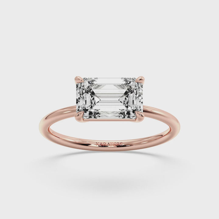 Emerald-Cut Lab Diamond Ring East-West Set Rose Gold