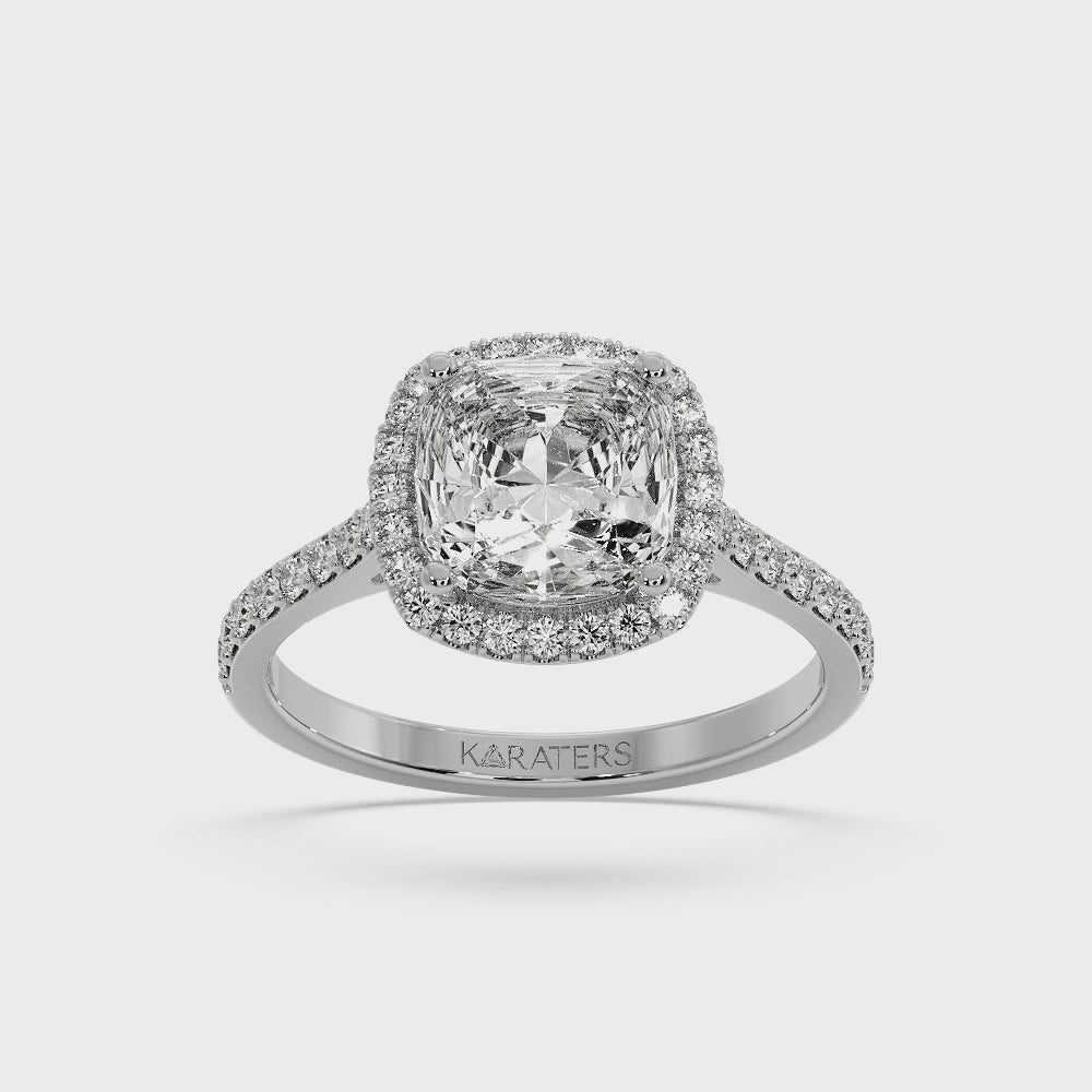 Cushion Cut Halo Lab Diamond Thick Pave Band White Gold