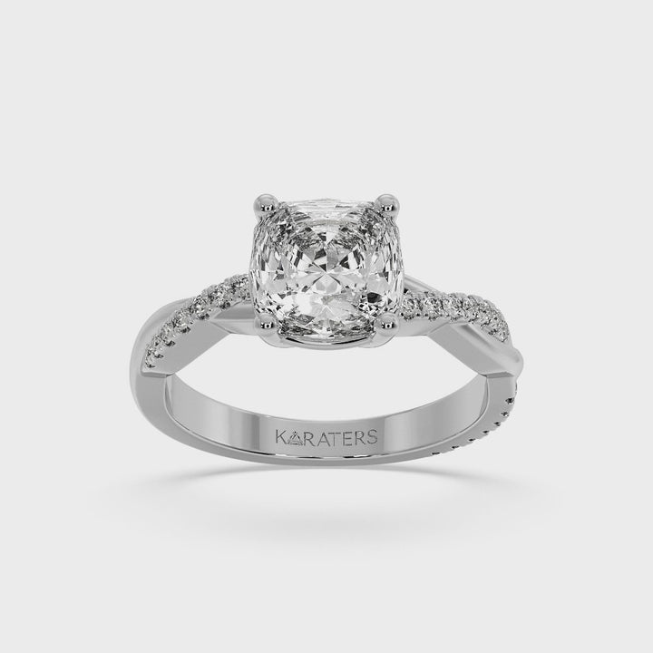 Cushion Cut Lab Diamond Ring Twist & SideStones White