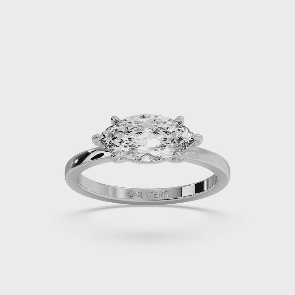 Echter - Marquise Cut Lab Grown Diamond East West Solitaire Engagement Ring, White Gold