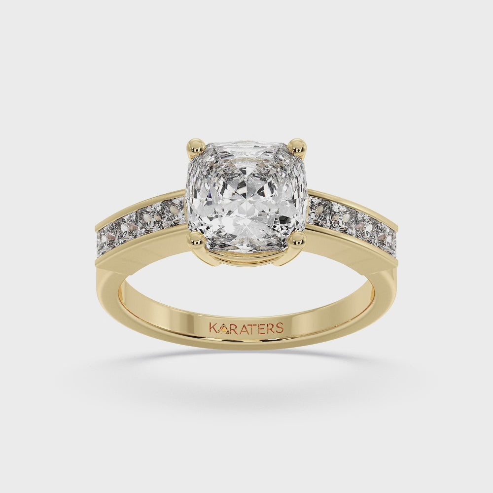 Cushion cut Lab Diamond Ring Channel  Band Yellow Gold