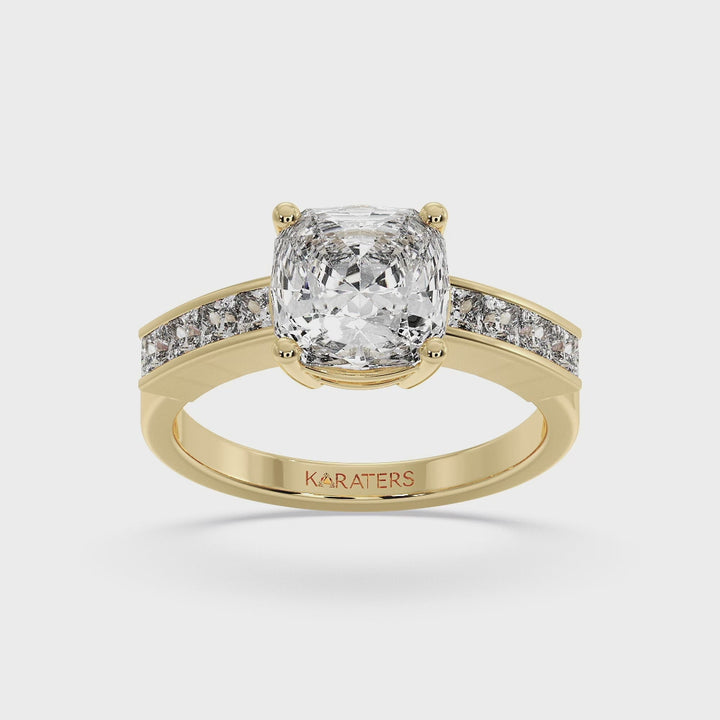 Cushion cut Lab Diamond Ring Channel  Band Yellow Gold