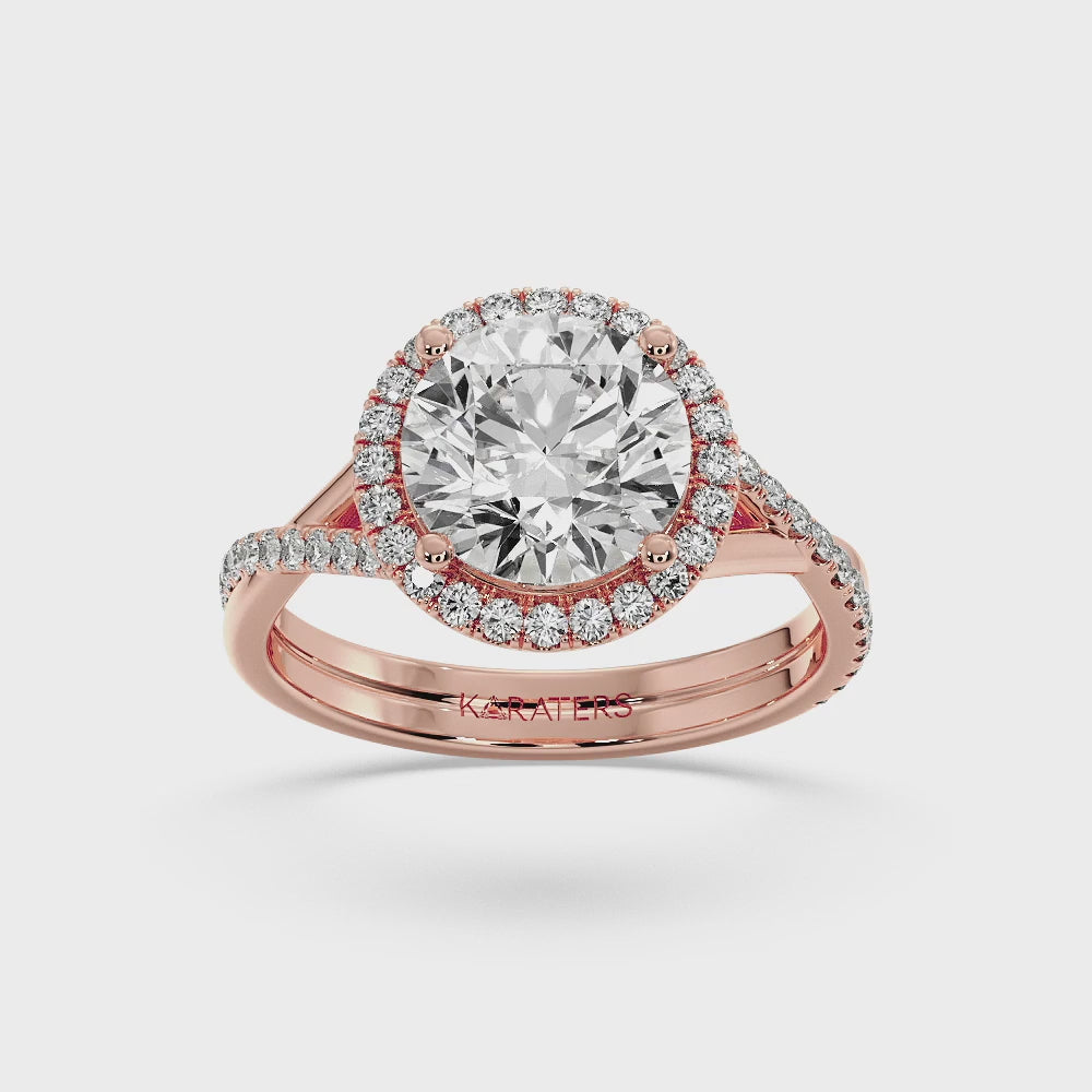 Velsen - Round Cut Halo Lab Grown Diamond Engagement Ring, Rose Gold